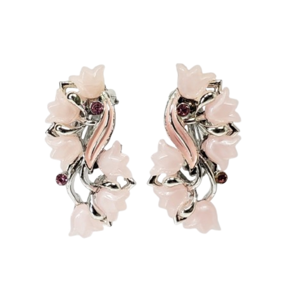 0005 Vintage STAR Pink Thermoset Flowers with Pink Enamel and Silver Clips